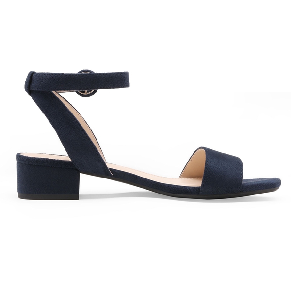 Chunky Ankle Strap Heel Sandals - NAVY SUEDE - 2